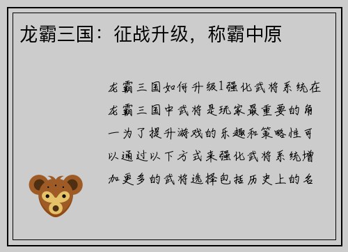 龙霸三国：征战升级，称霸中原