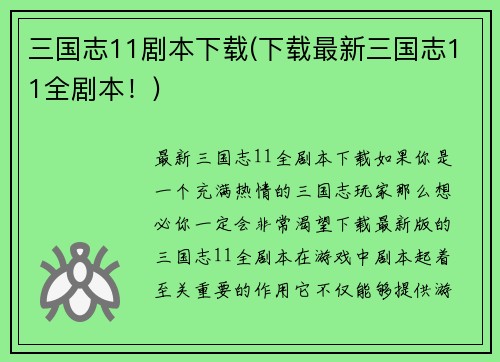 三国志11剧本下载(下载最新三国志11全剧本！)